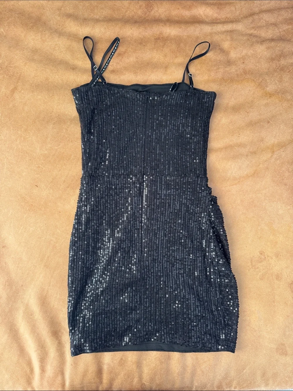 Katie J NYC Girls & Junior Maddy Black Sequined Spaghetti-Strap Mini Dress